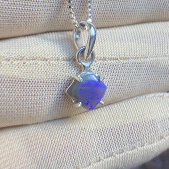 Blue Jazz Lightning Ridge Australian Opal Necklace .925 Sterling Silver Vintage - Picture 4 of 6